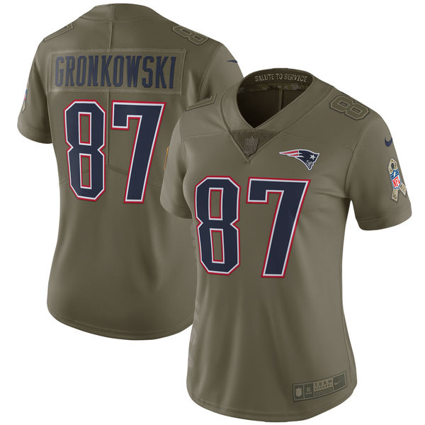 Women New England Patriots #87 Gronkowski Nike Olive Salute To Service Limited NFL Jerseys->women nfl jersey->Women Jersey